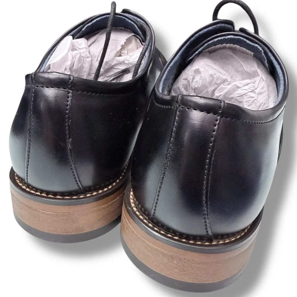 Bruno Marc Men Black PU Leather Cap Toe Oxford Dress Shoes Size US 6.5